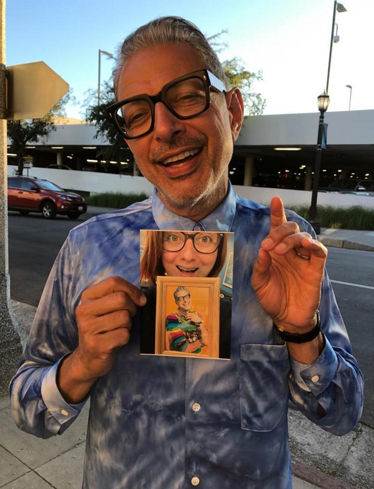 Jeff Goldblum found out that my friend keeps a framed photo of him on her desk. They both seem very pleased