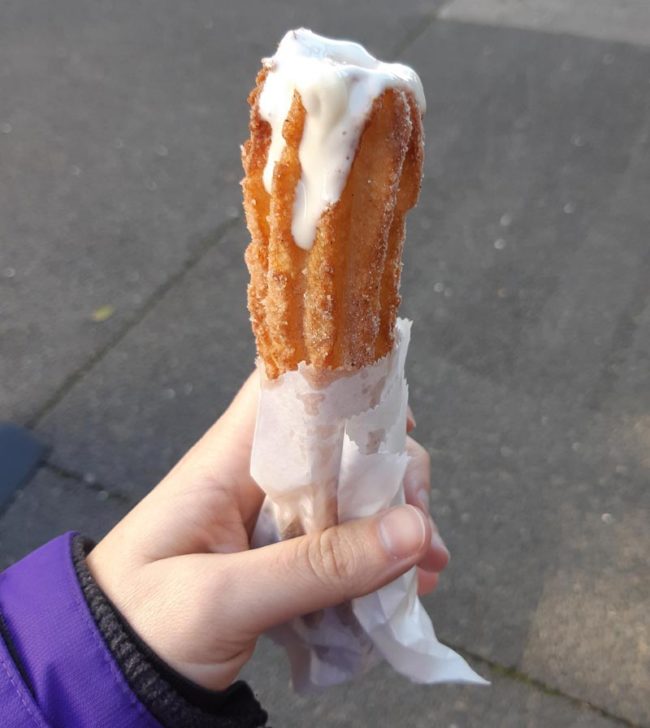 Got a Jumbo Churros with white chocolate sauce. I did not think this through...