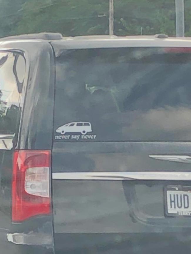The sticker on this mini van