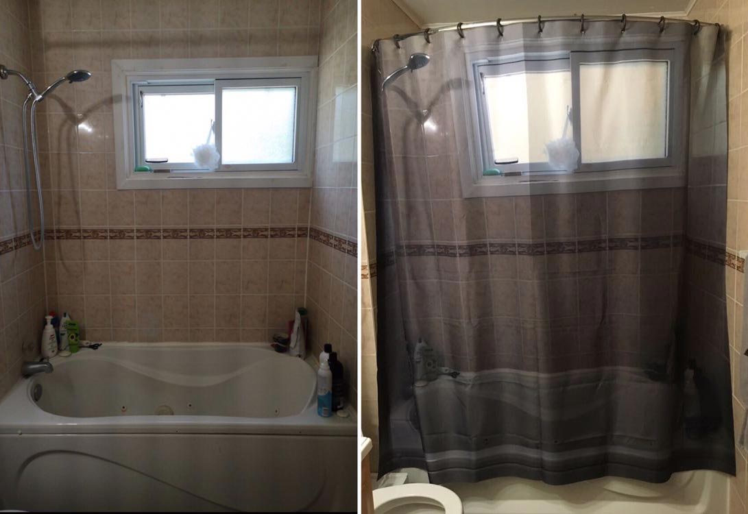 My husband and I discovered you can get photo shower curtains
