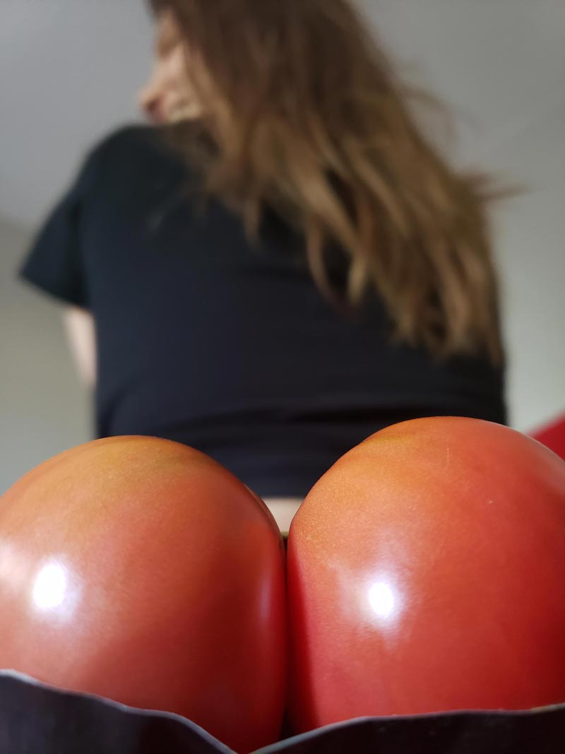 My sister was really inspired by the sexy tomatoes from our garden