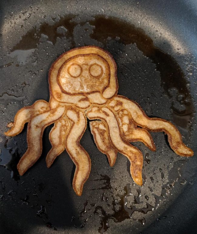 My son asked for an octopus pancake, and I may have accidentally summoned some sort of Eldritch horror instead