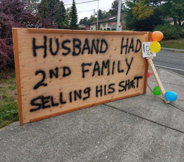 Garage sale sign seen today