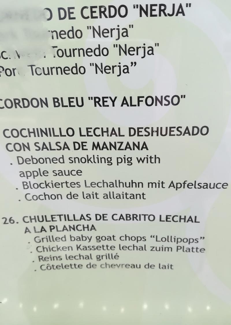 Nothing quite like the taste of "Snokling Pig". Seen on a menu in Spain