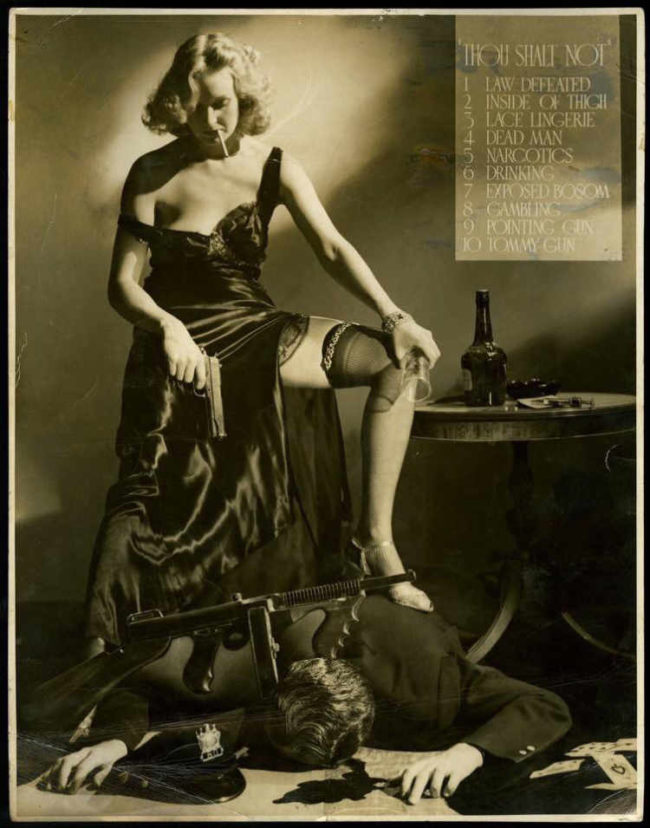 A 1934 staged photo by photographer A.L. "Whitey" Schafer, mocking the Hays movie censorship Code by violating as many of its rules as possible in a single image
