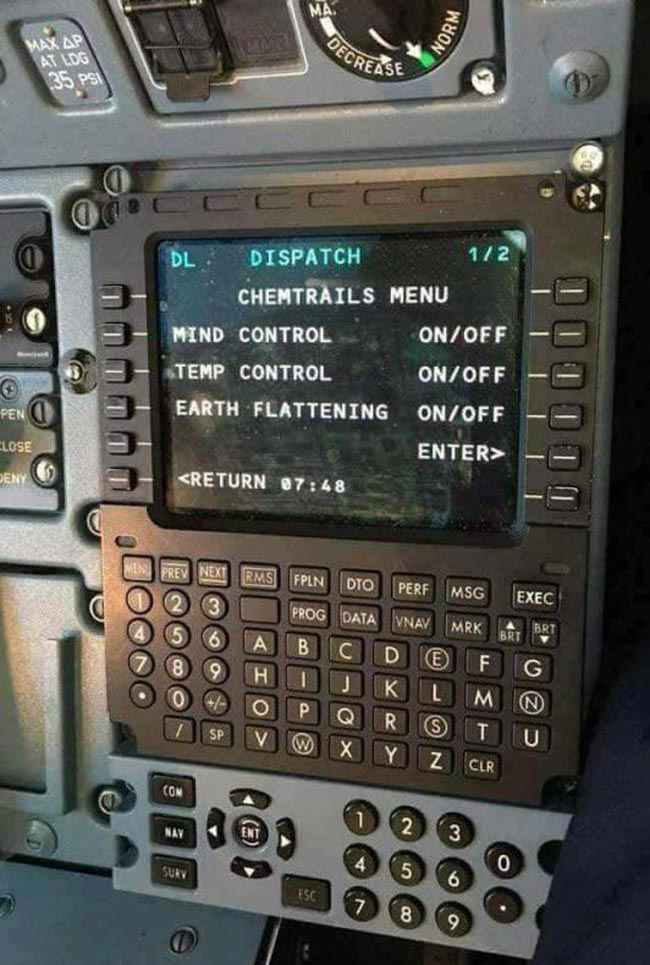 Leaked image of an aircraft’s chemtrails menu