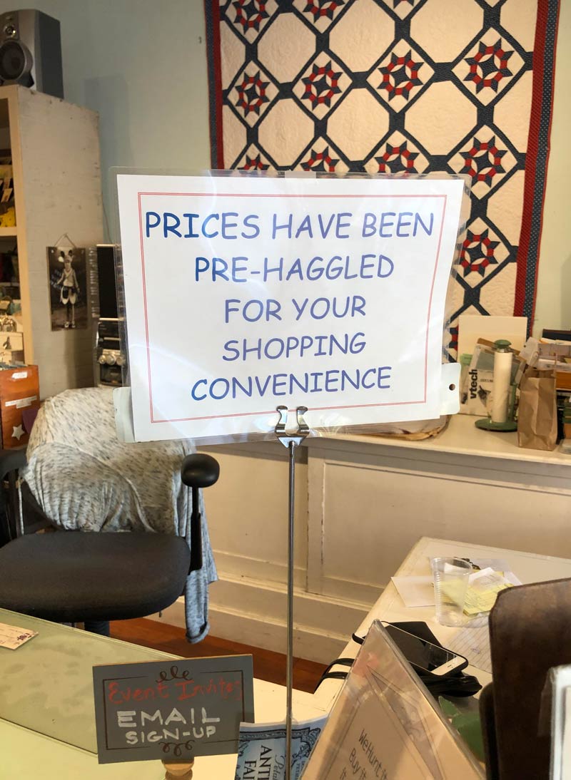 This sign in an antique store