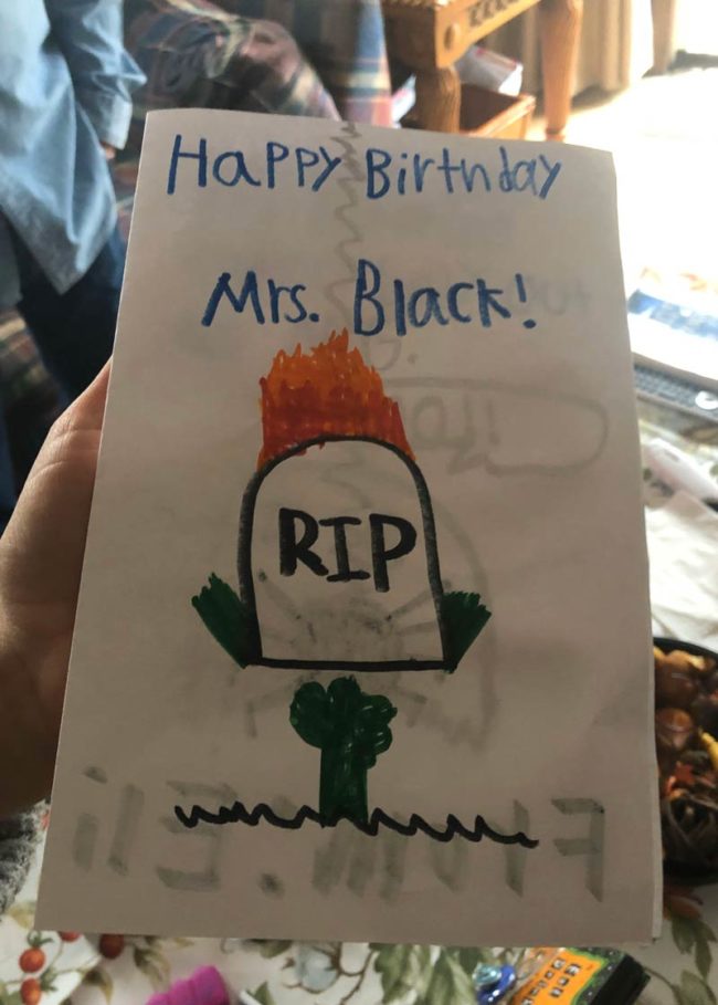 My mother-in-law just received this birthday card from a student for her 60th birthday
