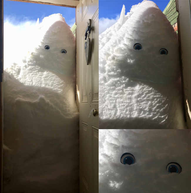 My sister put eyes on the snow drift on her porch in Montana
