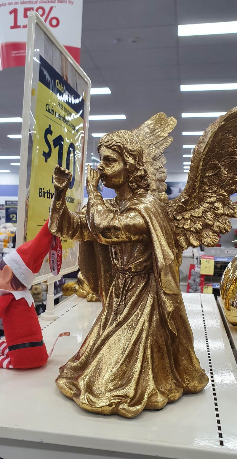 Christmas angel has lost her trumpet