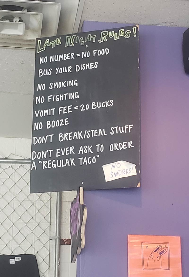 Rules at the local taco joint