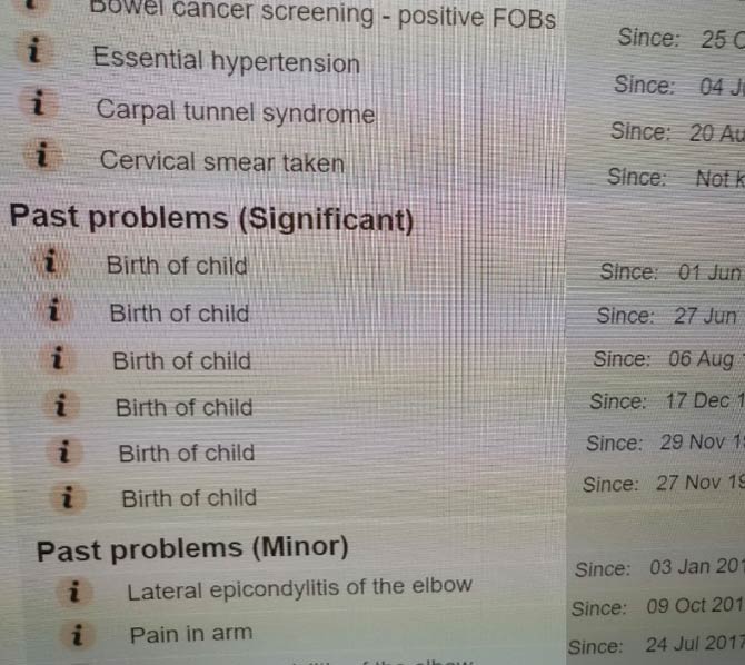 My mother's hospital record lists me and my siblings as "Past problems (Significant)"
