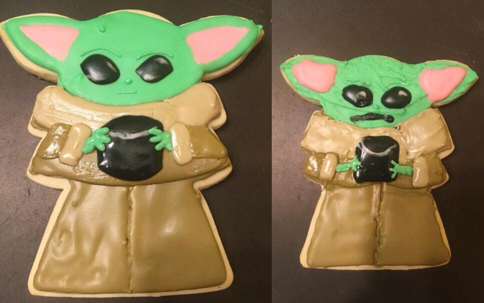 My girlfriend’s baby Yoda cookie vs whatever the hell I made
