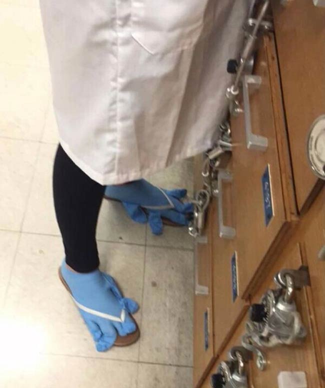 Someone in the lab forgot to wear proper shoes today