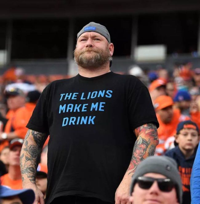 A friend of mine flew to Colorado for a Lion's game. His shirt has gotten him noticed