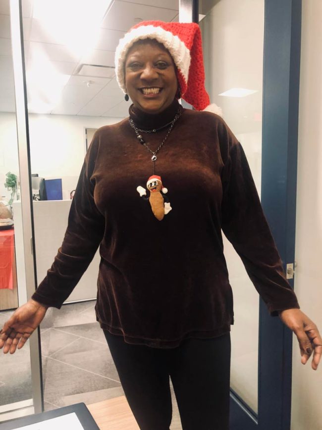 My coworker came to the office holiday food fest dressed like Mr. Hankey