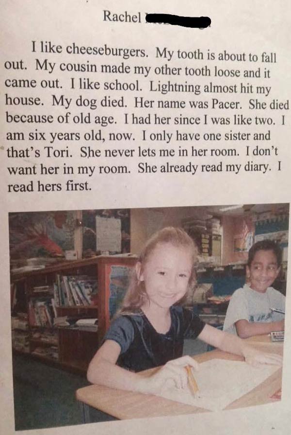 In kindergarten I had to write a paragraph about myself...