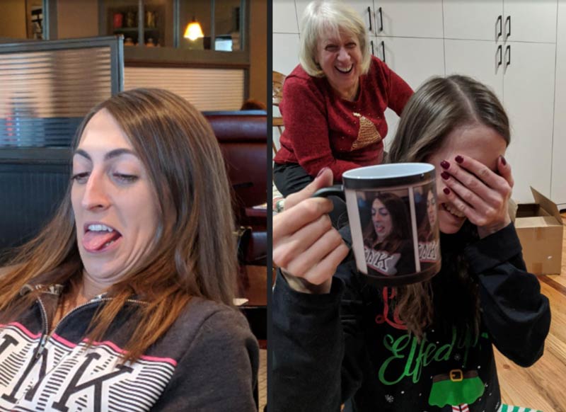 My sister learned a valuable lesson this Christmas: If you let your older brother take an ugly picture of you, you will get it on a custom color-changing mug as a gag gift