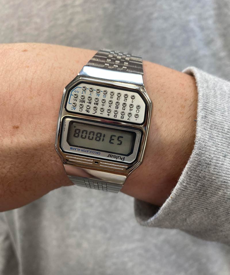 Got my boyfriend this vintage pulsar calculator watch for Christmas. Waiting in line at Best Buy and he says he has something to show me