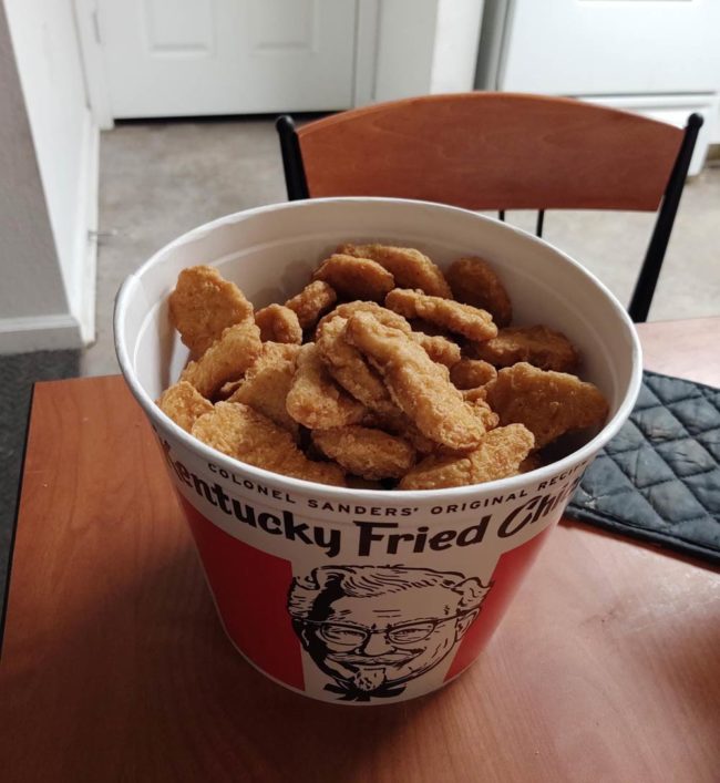 So my boyfriend's dream of filling a bucket with 100 McDonald's chicken nuggets has been fulfilled
