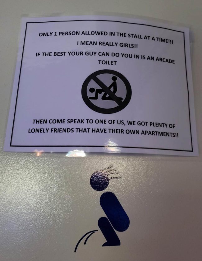 Bathroom sign at a Barcade in Florida