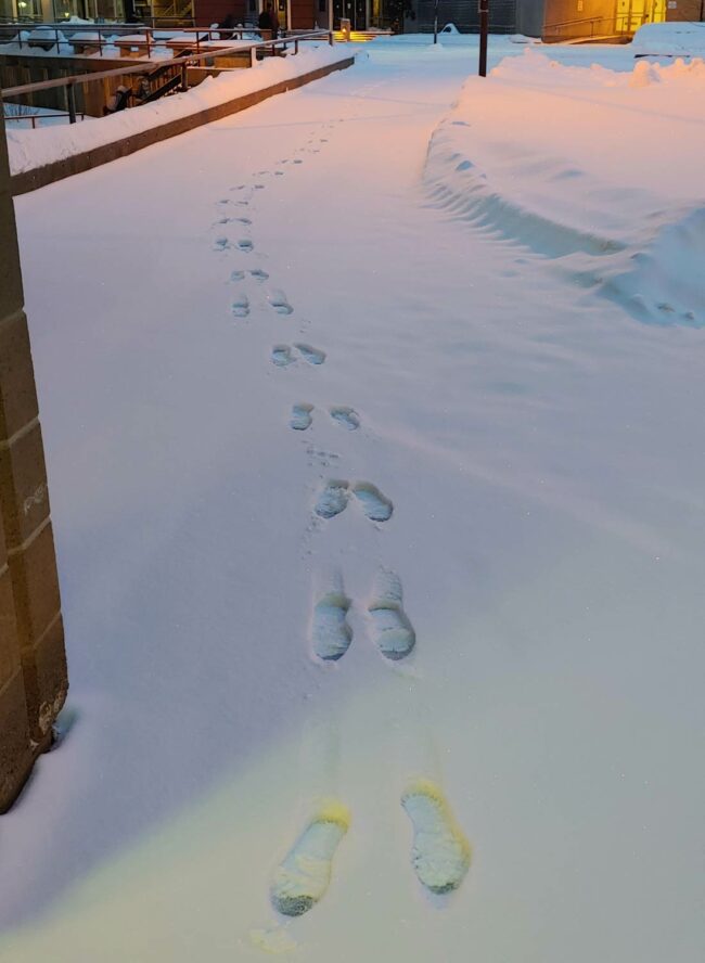 If there's a single line of footprints in the snow I like to walk on the opposite step to make it look like one person was hopping
