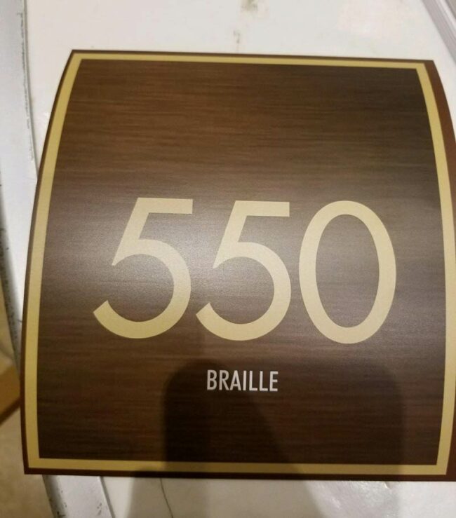 My friend works for a contracting company that is renovating a hotel. They asked for room numbers, with braille on the bottom for blind people to read. This is what their supplier sent them (every one is like this)
