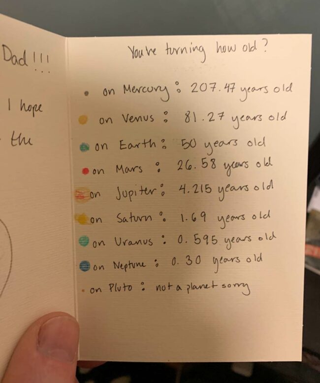 My astrophysicists daughter gave me a birthday card