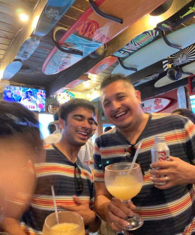 My friend met this guy in a bar in San Diego wearing the same T-shirt and drinking the exact same cocktail! What are the odds
