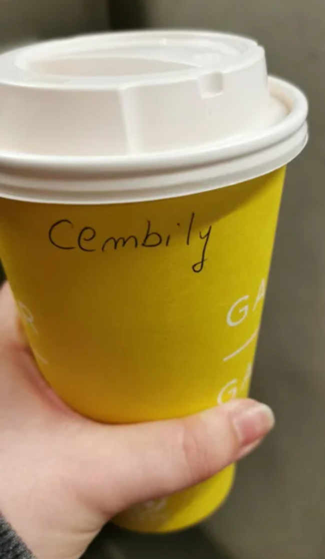 My Fiancé's coffee order, she's called Kimberley...