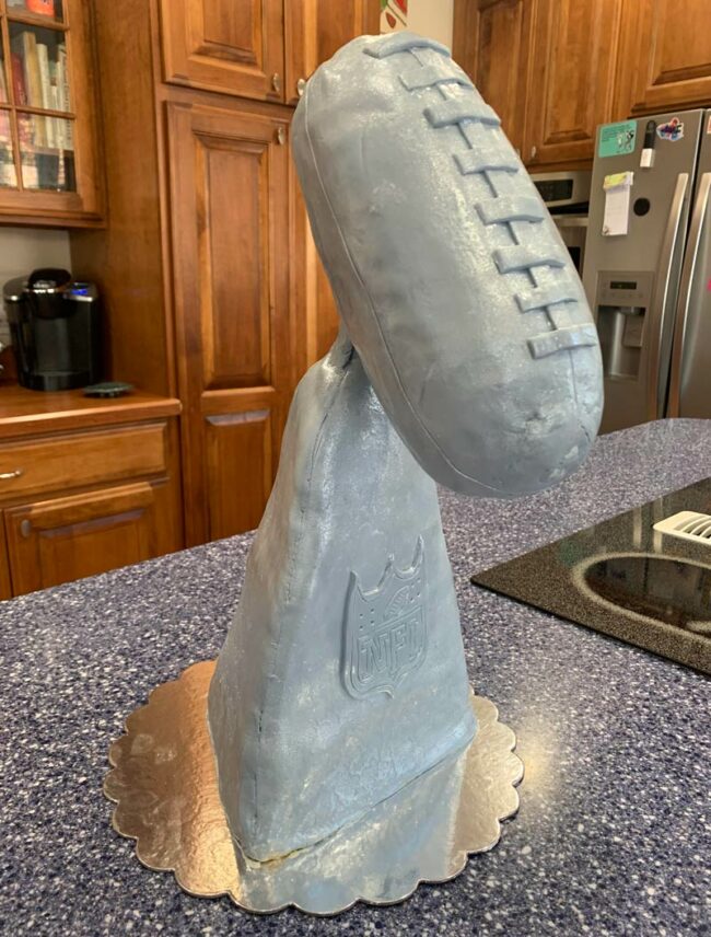 We hired a local baker to bake a cake for our Super Bowl party..