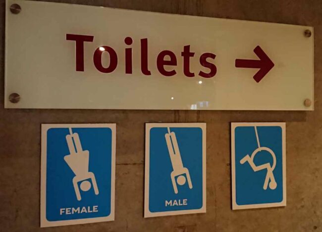 This toilet block sign at a bungee jumping spot