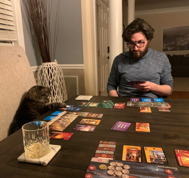 Day 10 of quarantine. The cat continues to kick our asses at board games