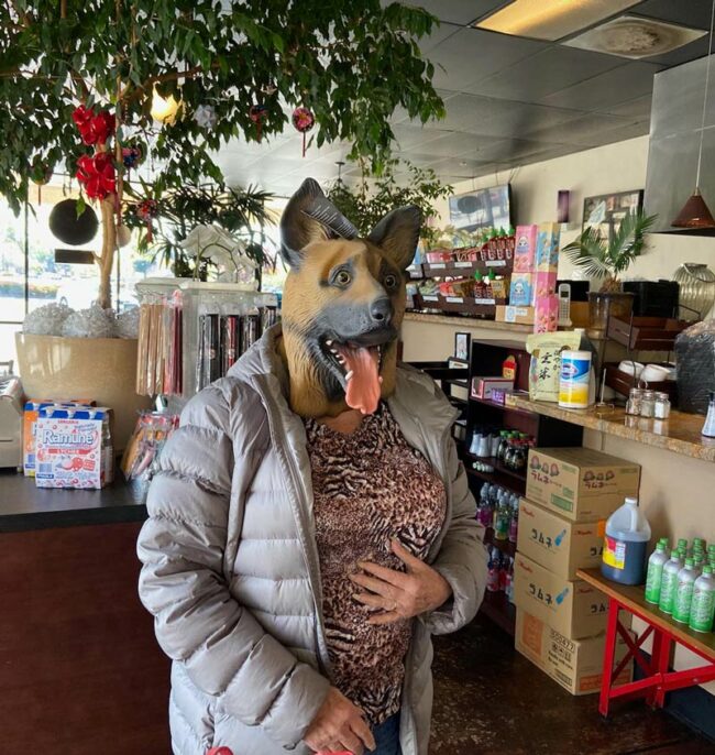 This woman who came into our restaurant said this is the only protective mask she could find