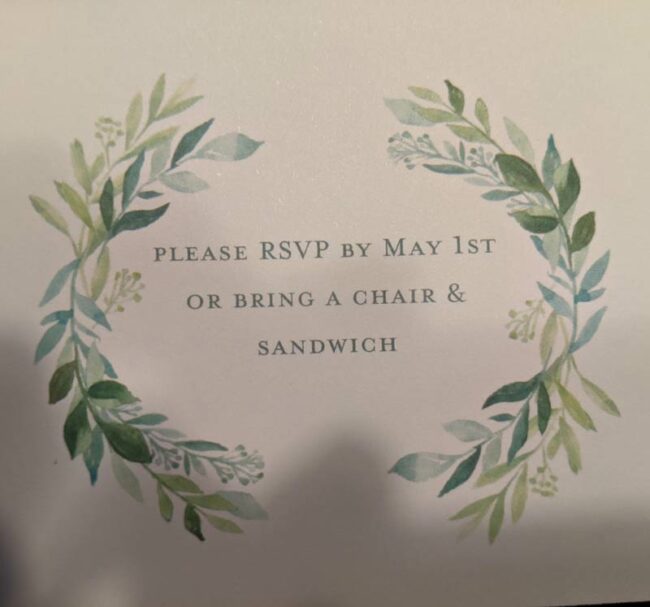 On the back of my friend's wedding card