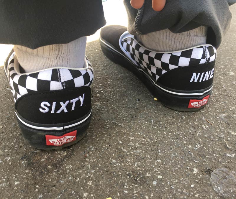 My friend customized his shoes and wore them to school