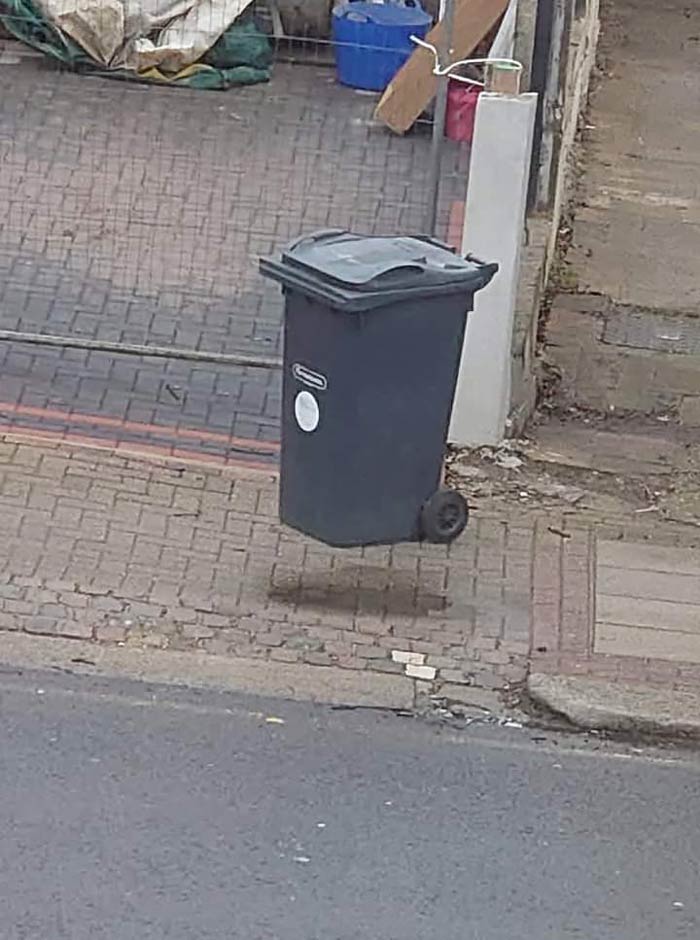 Here's a gravity defying trash can