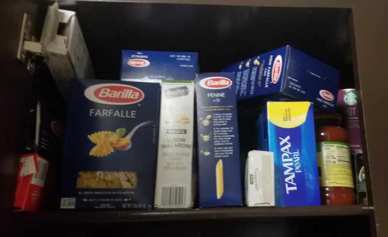 I went grocery shopping and my husband put everything away.. It's a blue box so it must be pasta
