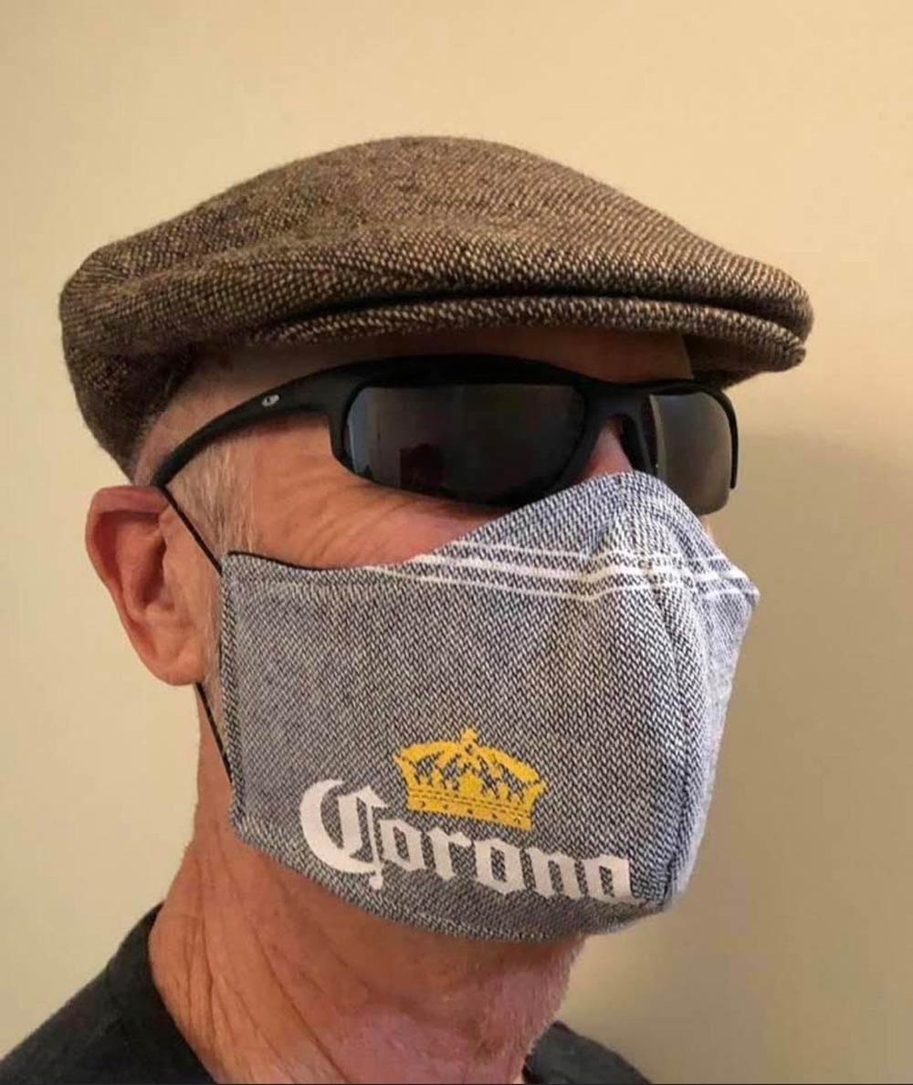 My Mom made my Dad a mask, she found the scarf a few years ago and had it in her sewing scrap bin. I’m thankful for their sense of humour, my parents are great