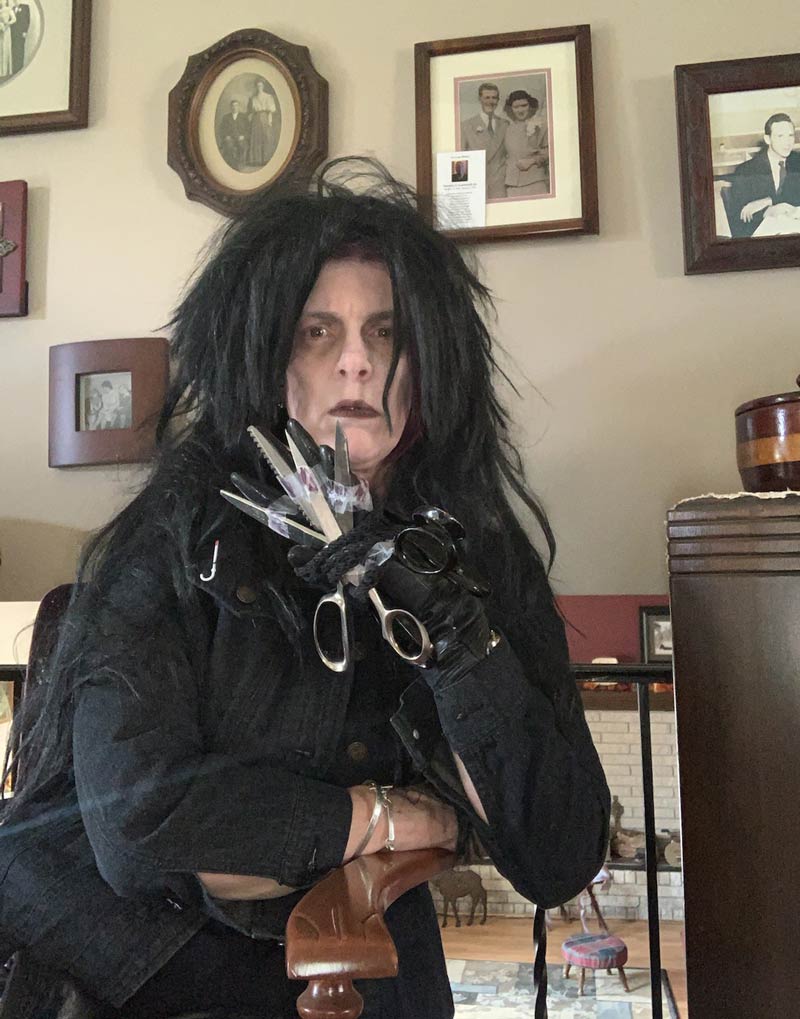 My mother has made all sorts of fun costumes to entertain herself during Quarantine. She went with Edward Scissorhands today!
