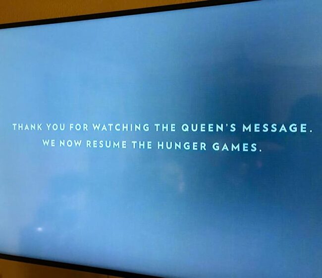 BBC America. The Queen's speech was during a Hunger Games marathon!