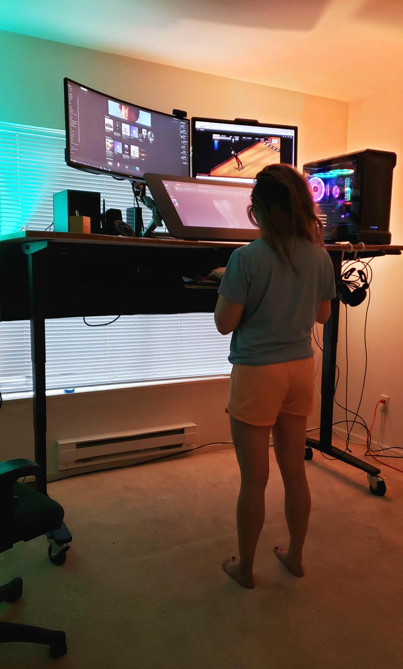 Just bought a standing desk. I'm 6'4". Girlfriend is...not
