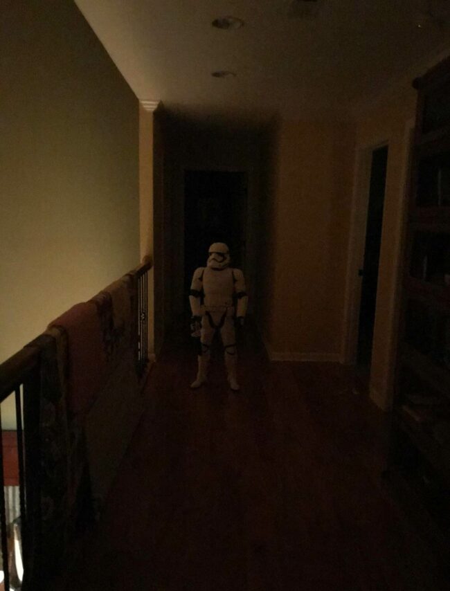 My 4 year old nephew nearly killed me last night at 2 am. He moved his child sized storm trooper into the hall next to the bathroom