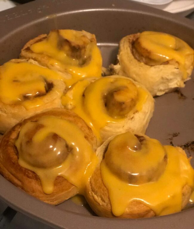 My Husband wanted a sweet treat. I made orange rolls. To keep it interesting, one of these has nacho cheese on it