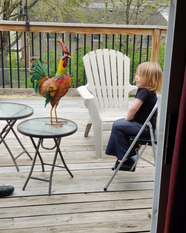 Quarantine Day 20: Our 3-year-old is talking to the lawn ornaments now..