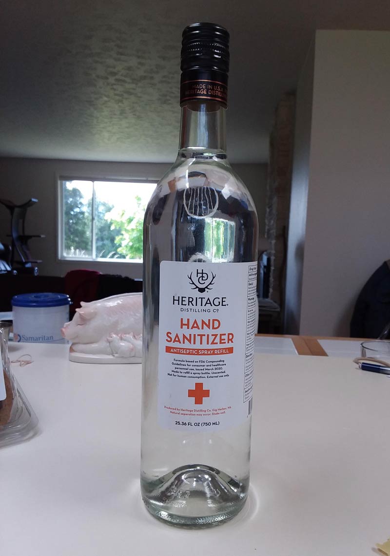 The local distillery is making hand sanitizer, but they've only got one kind of bottle..