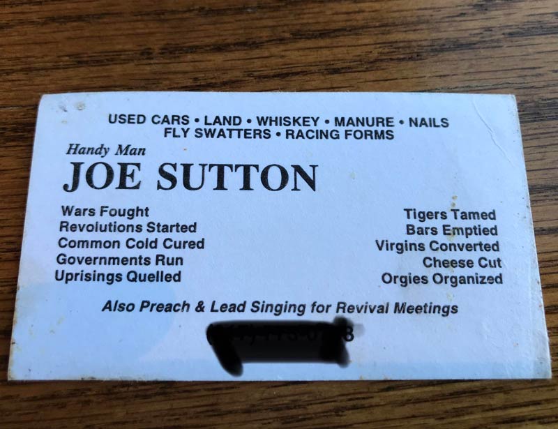 This is my late uncle’s business card he would give out