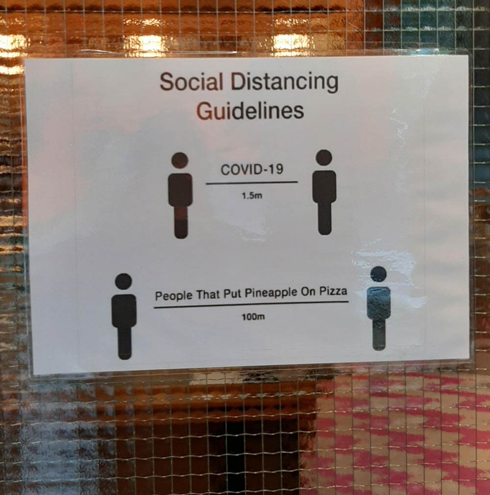 A local pizza place has strict distance rules!