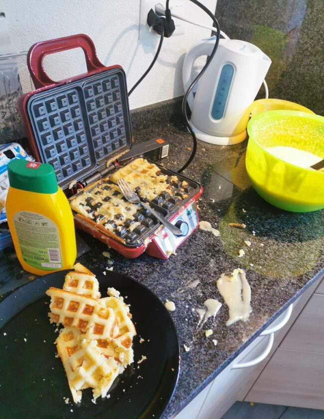 My siblings tried to make waffles for mother's day