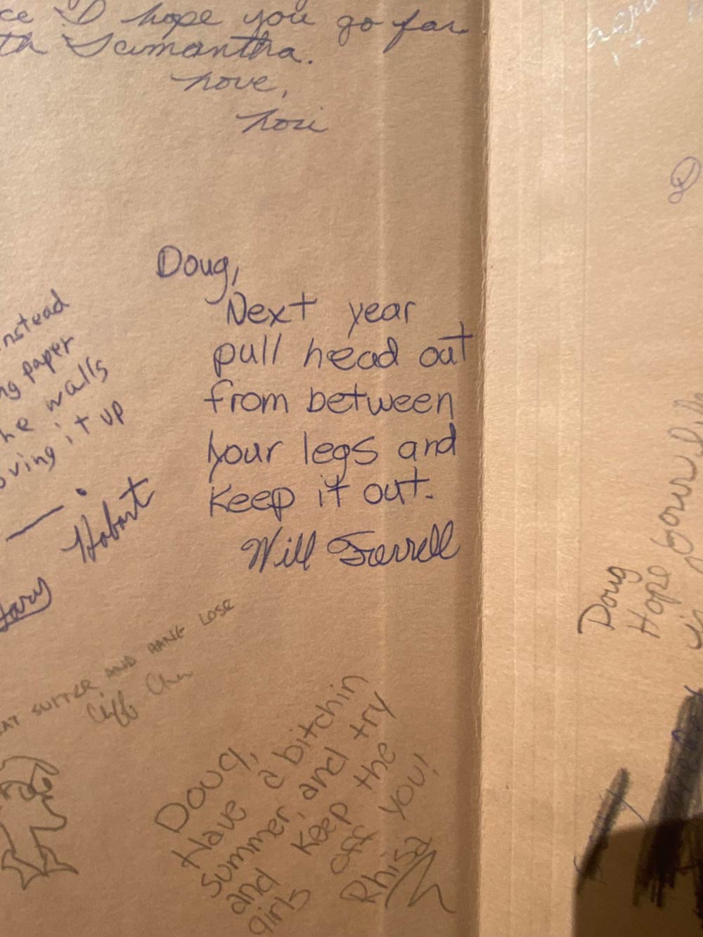 Will Ferrell's advice to my father in his junior high yearbook. They went to school together